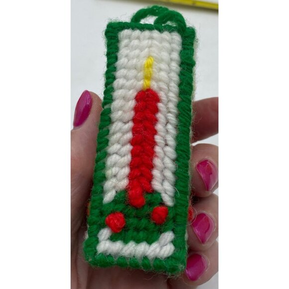 Vintage Handmade Plastic Canvas Christmas Ornaments & Card Set Lot of 5 - Picture 11 of 12